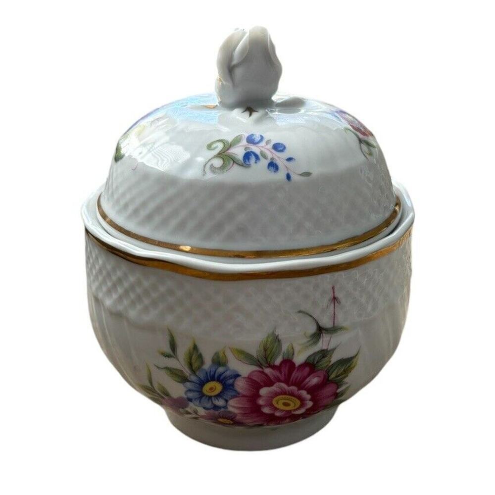 Vintage Hollohaza Porcelain Floral Candy Trinket Dish Jar w/ Lid Hungary 3D Rose - Picture 1 of 7